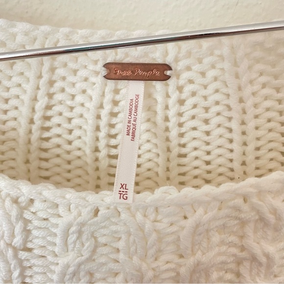 Free People Sandre Cable Knit Cropped Sweater in Cream Ivory White Size XL - Picture 6 of 8